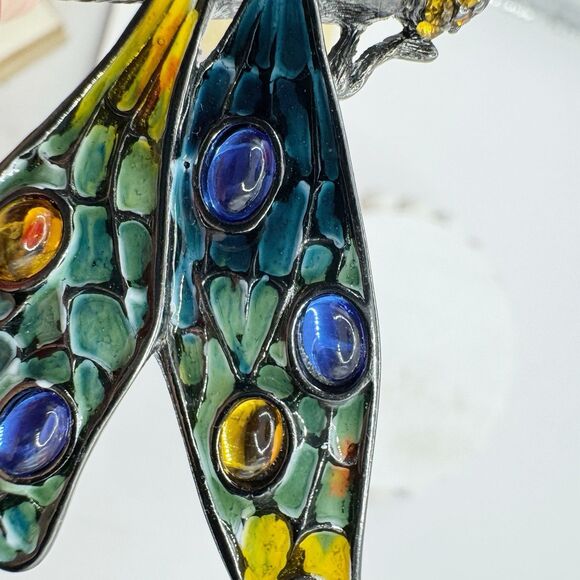 Erwin Pearl Colorful Dragonfly Brooch Enamel Gripoix Style Blue Green Insect Big - Picture 9 of 15